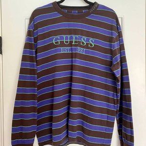 Guess Est. Logo Striped Long Sleeve T-Shirt, L